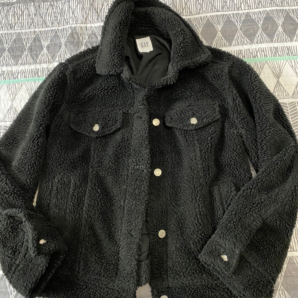 GAP Black Sherpa button up jacket